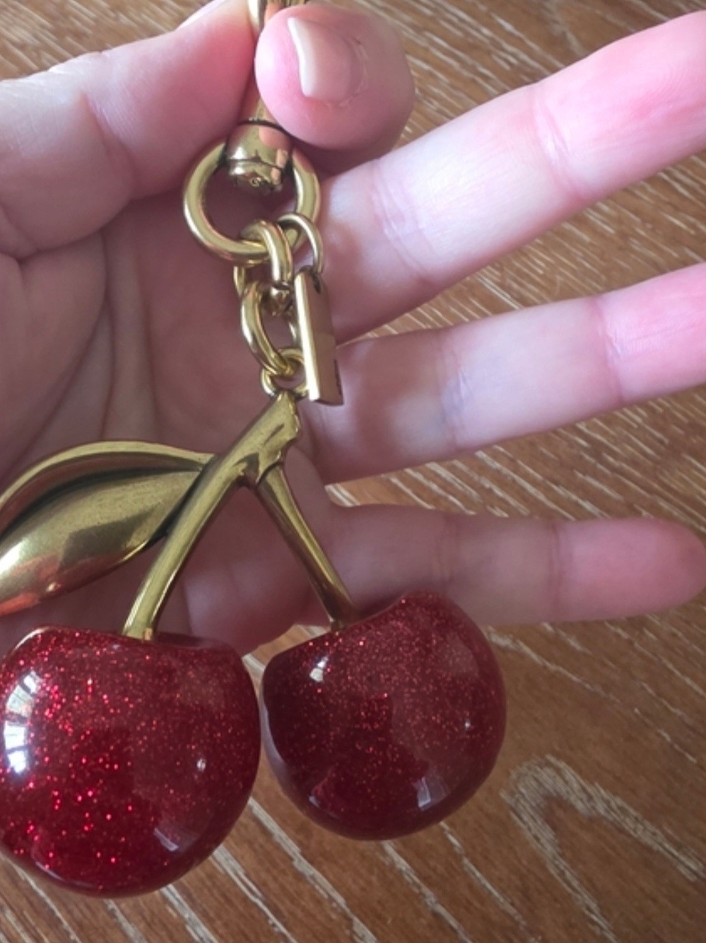 Coach Gold-Tone Keychain with Red Glitter Cherry Charms